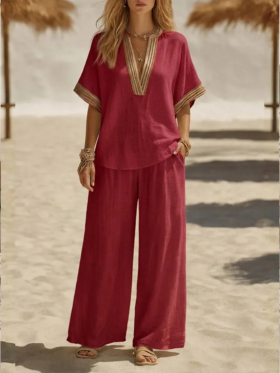 Jaclyn | Opusteni set od lana sa V izrezom