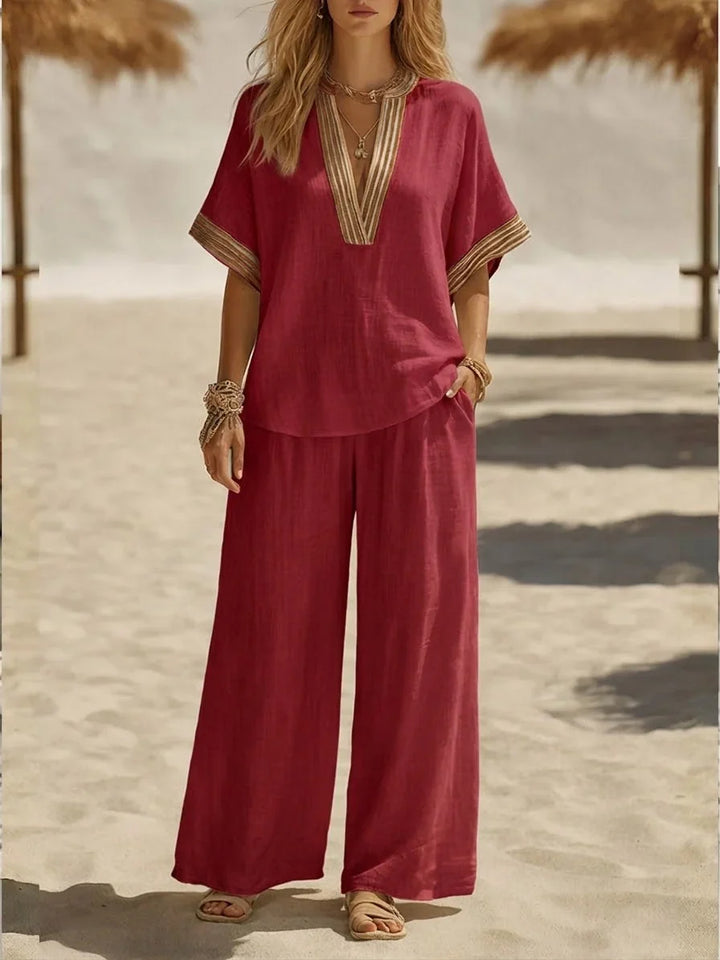 Jaclyn | Opusteni set od lana sa V izrezom