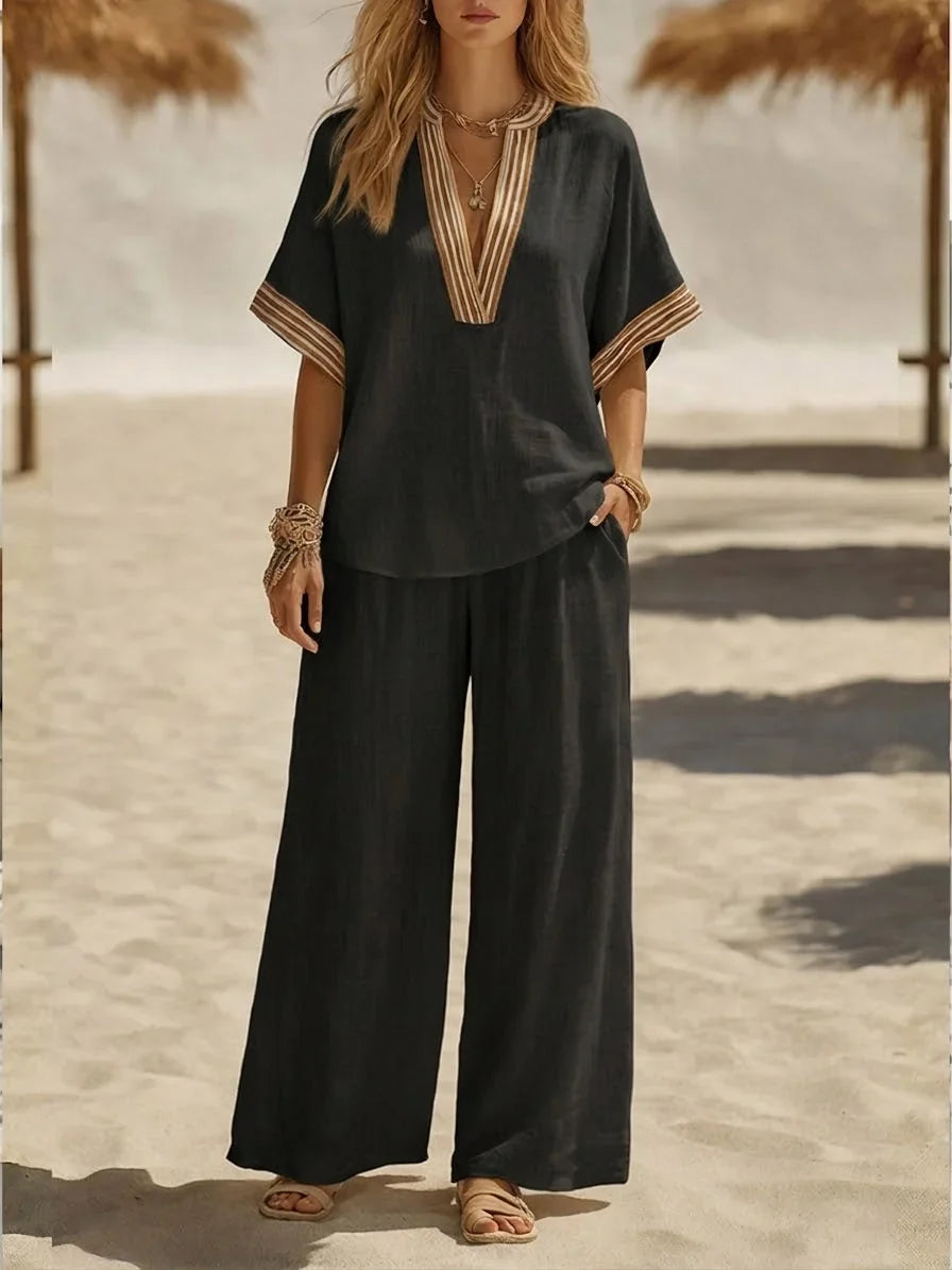 Jaclyn | Opusteni set od lana sa V izrezom